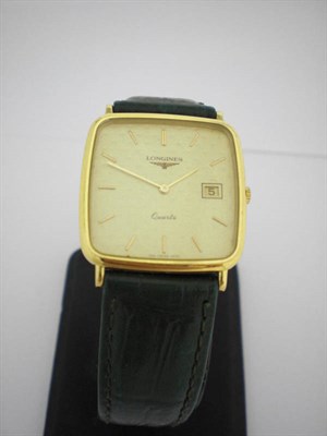 Lot 277 - A Gold Plated and Steel Calendar Quartz Wristwatch, signed Longines, circa 1987, quartz...