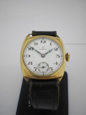 Lot 278 - A 9ct Gold Cushion Shaped Wristwatch, signed Omega, 1931, 15-jewel nickel finished lever...