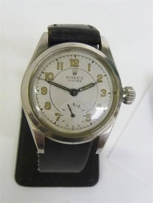 Lot 279 - A Stainless Steel Wristwatch, signed Rolex, Oyster, Ref: 3121, circa 1940, 15-jewel lever...