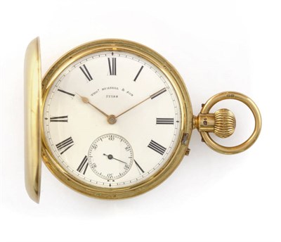 Lot 280 - An 18ct Gold Full Hunting Cased Keyless Lever Pocket Watch, signed Thos Russell & Son,...