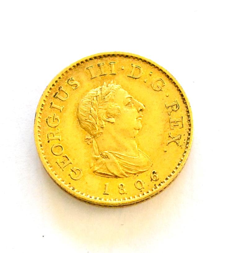 Lot 281 - George III, Gilt Copper Proof Farthing 1806, faint hairlines & light wear on high points, VERY RARE