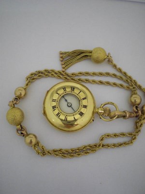 Lot 285 - An 18ct Gold Half Hunter Fob Watch, 1907, frosted gilt finished cylinder movement, enamel dial with