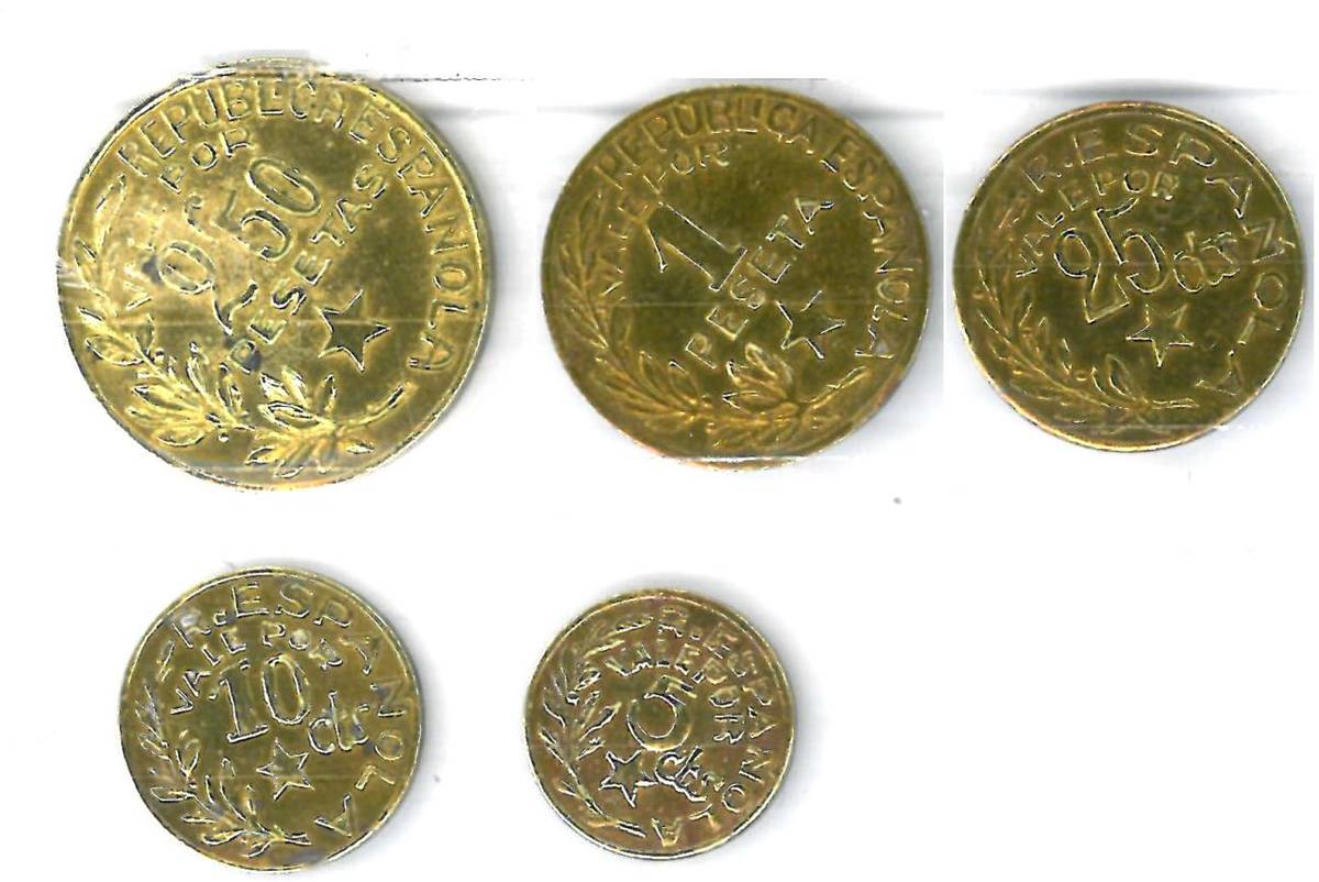 Lot 298 - Spanish Civil War, Menorca, a Complete 5-Coin Set of Republican Zone Coins 1937 comprising:...