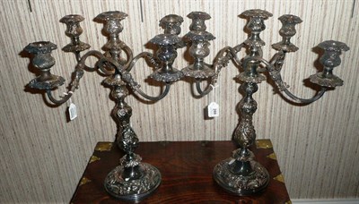 Lot 288 - A Pair of Electroplated Five-Light Candelabra, 20th century, the circular base rising to a...