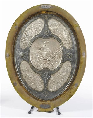 Lot 291 - A Victorian Electroplate Model of The Bunyan Shield, composed of five panels moulded in relief...