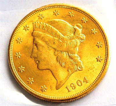 Lot 19 - USA Gold 20 dollars 1904, 'Coronet Head' mark on cheek & other minor marks, 33.49g, .900 gold,...