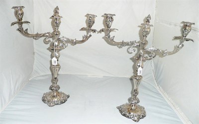 Lot 292 - A Pair of Electroplated Two-Branch Three-Light Table Candelabra, T & J Creswick, 19th century,...