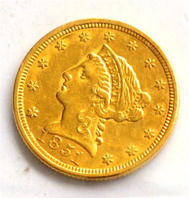 Lot 28 - USA Gold 2½ Dollars 1851 'Coronet Head', trivial contact marks, 4.17g, .900 gold, AVF