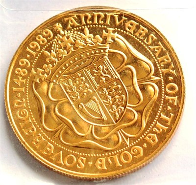 Lot 32 - Gold Proof £5 1989, '500th Anniversary of the Sovereign,'  40.09g, BU