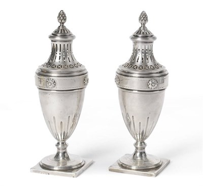 Lot 293 - A Pair of Dutch Silver Castors, maker's mark a device, Amsterdam 1800, the square pedestal foot...