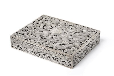 Lot 295 - A Chinese Silver Box, Wang Hing, circa 1900, rectangular, the cover chased and pierced with dragons