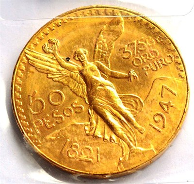 Lot 64 - Mexico, Restrike Gold 50 Pesos 1947 'Centennial of Independence 1821-1921,' 41.8g, .900 gold UNC