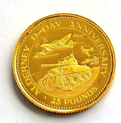 Lot 70 - Alderney, Gold £25 1994 '50th Anniversary of D-Day,' rev. tanks advancing, fighter aircraft...