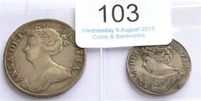 Lot 103 - Anne Halfcrown 1707 SEPTIMO, very good edge & surfaces, light grey tone with blue/gold lustre...