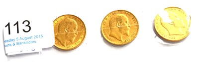 Lot 113 - Edward VII, 3 x Sovereigns: 1902M, 1903s & 1904M, minor contact marks, Fine to VF