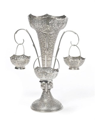 Lot 301 - An Indian Colonial Silver Epergne, Cutch, circa 1890, marked T.90, of vase form with three...