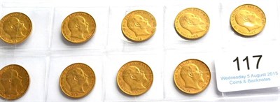 Lot 117 - Edward VII, a set of 9 x Half Sovereigns 1902 to 1910 Inclusive, all London Mint, Fine to VF