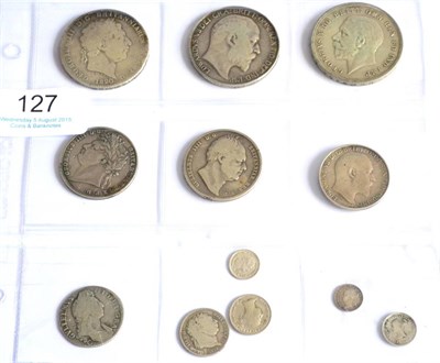 Lot 127 - 12 x Miscellaneous English Silver Coins comprising: 3 x crowns: 1820 LX numerous contact marks...