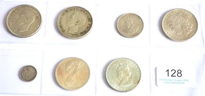 Lot 128 - 7 x Foreign Silver Coins comprising: Australia 2 x crowns 1937, both with minor contact marks...