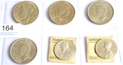 Lot 164 - 4 x Crowns: 2 x 1935, one with obv. contact marks & scuffs & small obv rim knock at 11 o'clock,...