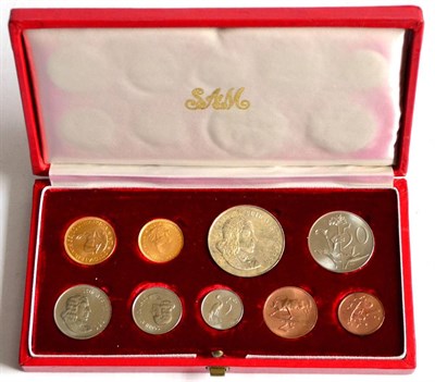 Lot 191 - South Africa 9-Coin Proof Set 1966 comprising: gold 2 rand (8g), gold 1 rand (3.98g), both...