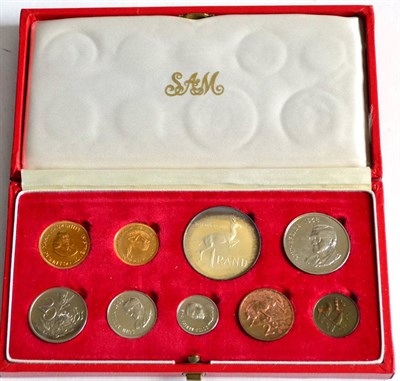 Lot 192 - South Africa 9-Coin Proof Set 1968 comprising: gold 2 rand (7.99g), gold 1 rand (4g), both...