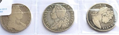 Lot 207 - 3 x Halfcrowns: William III 1697 NONO, first bust, large shields, second harp, a few light...