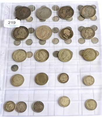 Lot 219 - An Accumulation of English Silver Coins comprising: 6 x crowns: 1845 VIII, small plugged hole...