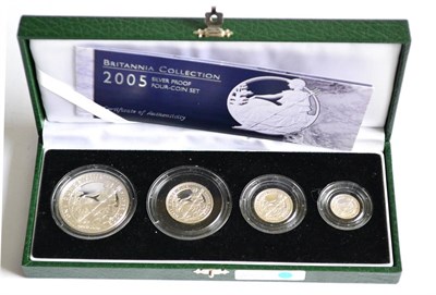 Lot 225 - Britannia 4-Coin Silver Proof Collection 2005 comprising: £2, £1, 50p & 20p, with cert,...