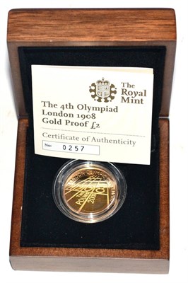 Lot 241 - Gold Proof £2 2008 'London Olympic Centenary 1908 - 2008,' 15.9g, with cert, in CofI, FDC