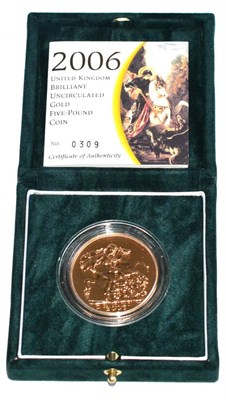 Lot 252 - Gold £5 2006 (Pistrucci reverse), with cert, in CofI, BU