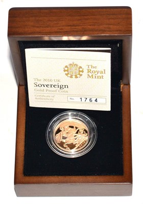 Lot 255 - Gold Proof Sovereign 2010, with cert, in CofI, FDC