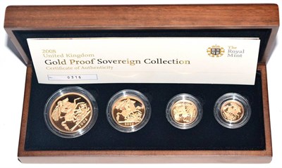 Lot 270 - Gold Proof Sovereign Collection 2008, a 4-coin set comprising: £5 (39.94g), £2 (15.9g),...