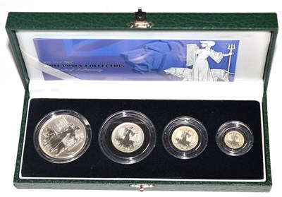 Lot 277 - Britannia 4-Coin Silver Proof Set 2001, comprising: £2, £1, 50p & 20p, with cert, in...