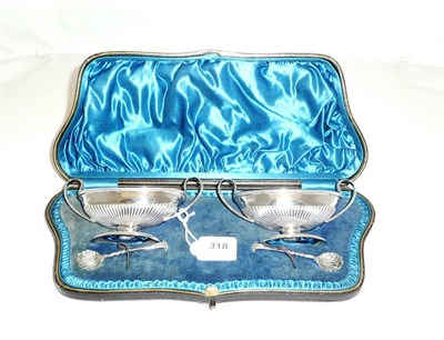 Lot 318 - A Pair of Edward VII Salts and Spoons, Turner Bradbury for Thomas Bradbury & Sons, London...