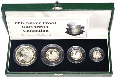 Lot 290 - Britannia 4-Coin Silver Proof Set 1997, comprising: £2, £1, 50p & 20p, with cert, in...