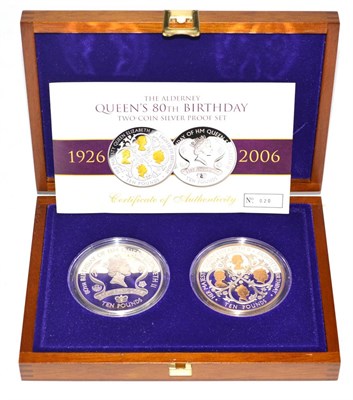 Lot 307 - Alderney, Queen's 80th Birthday Silver Proof Set 2006 comprising: 2 x sterling silver £10,...