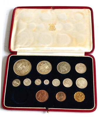 Lot 310 - Proof Set 1937, 14 coins (NB penny missing) crown to farthing & 4 x Maundy coins, bronze toning...