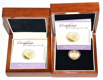 Lot 313 - Tristan da Cunha 2 x Proof Gold Coins 2010, commemorating the Queen's 84th birthday &...