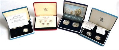 Lot 321 - 2 x Incomplete Sets of Silver Proof £1: 1984-87 set (1986 missing) with cert, in CofI,...