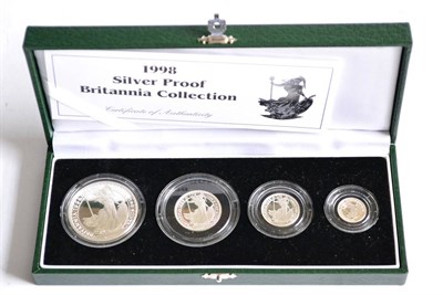 Lot 348 - Britannia 4-Coin Silver Proof Set 1998, comprising £2, £1, 50p & 20p, with cert, in CofI, FDC