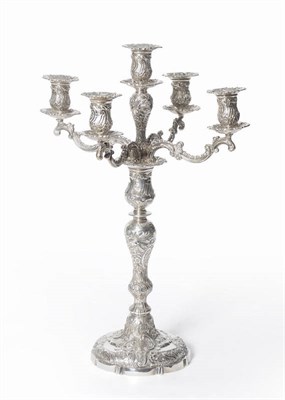 Lot 327 - An Edward VII Scottish Candelabrum, John Fetter, Glasgow 1902, the domed shaped circular base...