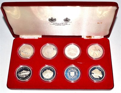 Lot 380 - Queen's Silver Jubilee 1977, a Commemorative set of 8 x Silver Proof Crowns: UK, Mauritius (25...