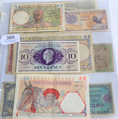 Lot 385 - 7 x French Colonial Banknotes comprising French Equatorial Africa (AFRIQUE FRANÃƒÂƒâÂ€Â¡AISE...