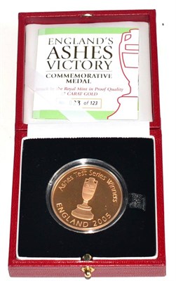 Lot 408 - Commemorative Proof Gold Medal 'England's Ashes Victory 2005,' obv. 'Ashes Test Series Winners...