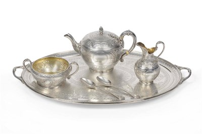 Lot 331 - A Victorian Three Piece Teaset, Tray and Two Teaspoons, Edward Barnard & Sons Ltd, London 1881, the