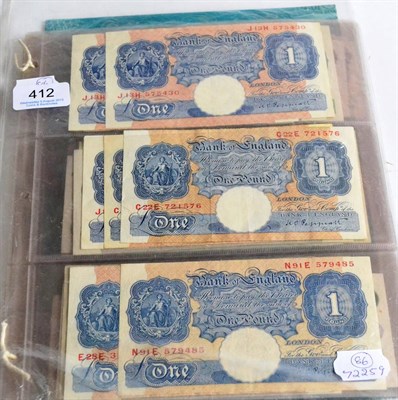 Lot 412 - A Collection of BofE £1 & 10 Shilling Notes comprising: Peppiatt: 7 x £1 (blue) C23E,...