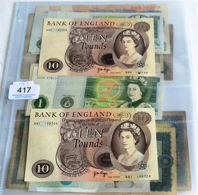 Lot 417 - A Small Collection of Banknotes comprising: 2 x £10 Page, Portrait issue, (B80 & B81) GEF, £5