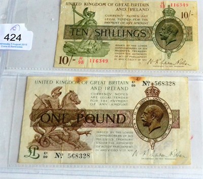 Lot 424 - 2 x Treasury Notes: £1 Warren Fisher 2nd issue (1923) E1/89 followed by NO with round dot &...