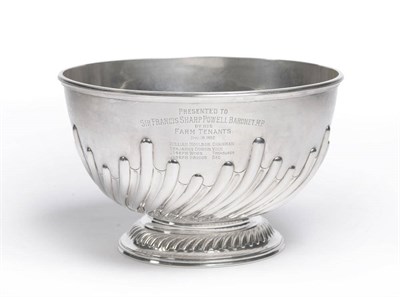 Lot 333 - A Victorian Presentation Punch Bowl, maker's mark JB, Sheffield 1890, of semi-ovoid form with...